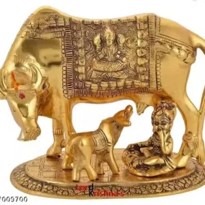 Shivaay. Corp. Polyresin Hand Painted Kamdhenu Cow with Calf God Figure